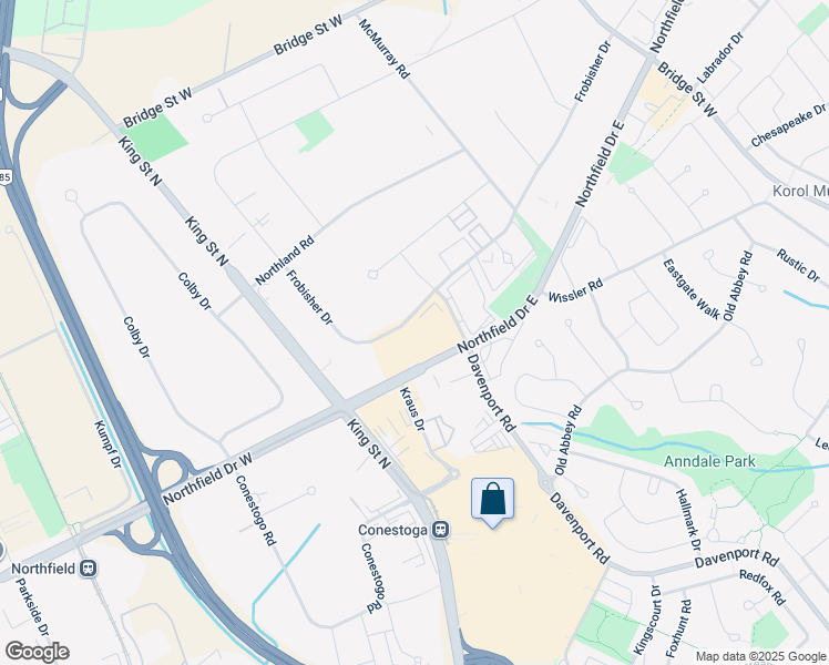 map of restaurants, bars, coffee shops, grocery stores, and more near 100 Frobisher Drive in Waterloo