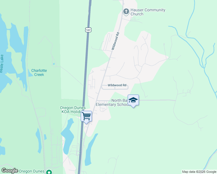 map of restaurants, bars, coffee shops, grocery stores, and more near 69151 Wildwood Road in North Bend