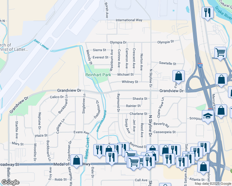 map of restaurants, bars, coffee shops, grocery stores, and more near 1839 Grandview Drive in Idaho Falls