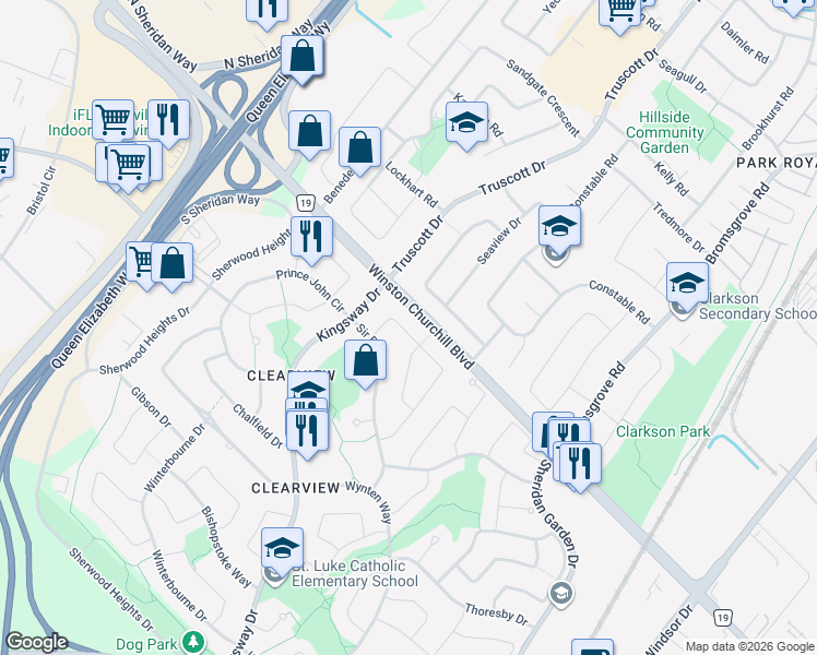 map of restaurants, bars, coffee shops, grocery stores, and more near 1347 Greenwood Crescent in Oakville