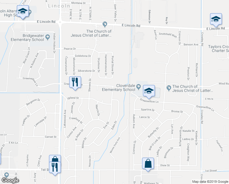 map of restaurants, bars, coffee shops, grocery stores, and more near 980 Eve Drive in Idaho Falls