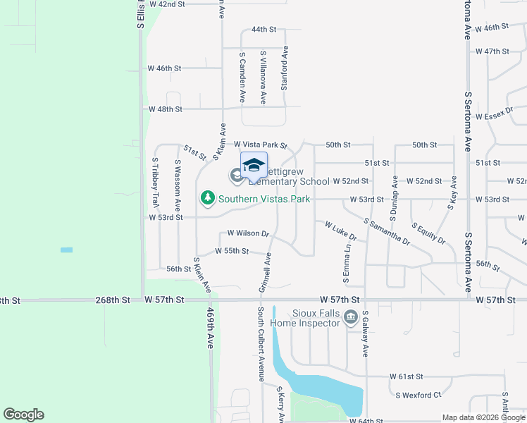 map of restaurants, bars, coffee shops, grocery stores, and more near 7900 W 53rd St in Sioux Falls