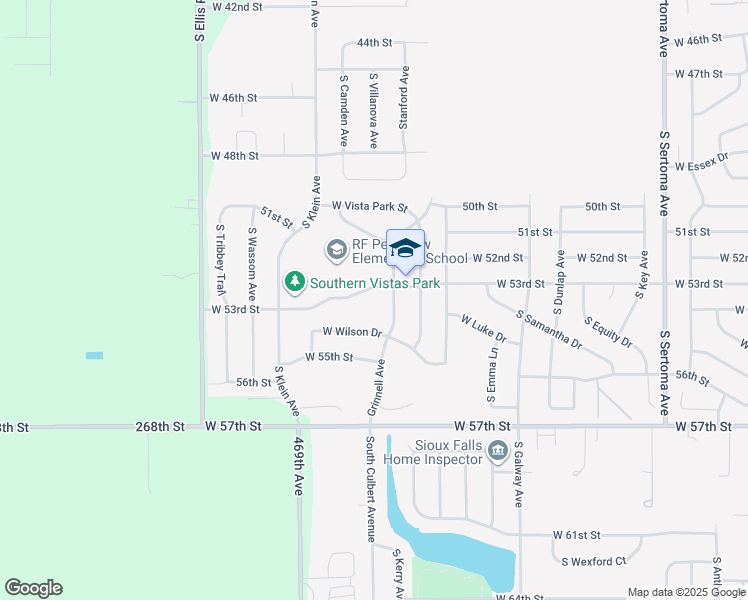 map of restaurants, bars, coffee shops, grocery stores, and more near 7900 W 53rd St in Sioux Falls