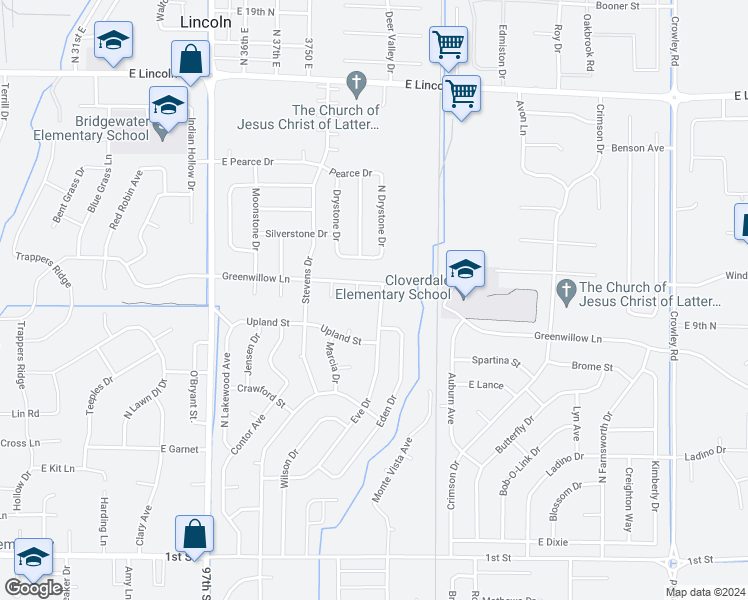 map of restaurants, bars, coffee shops, grocery stores, and more near 980 Eve Drive in Idaho Falls