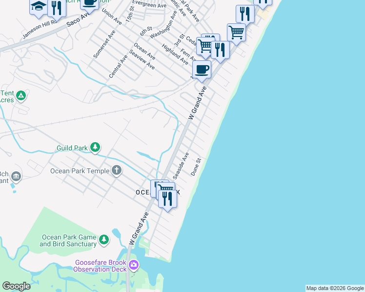 map of restaurants, bars, coffee shops, grocery stores, and more near 12 Tunis Avenue in Old Orchard Beach