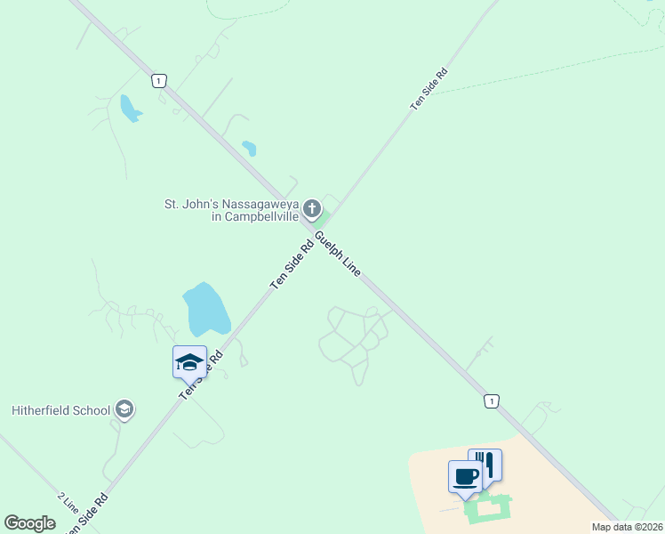 map of restaurants, bars, coffee shops, grocery stores, and more near 9706 Guelph Line in Milton