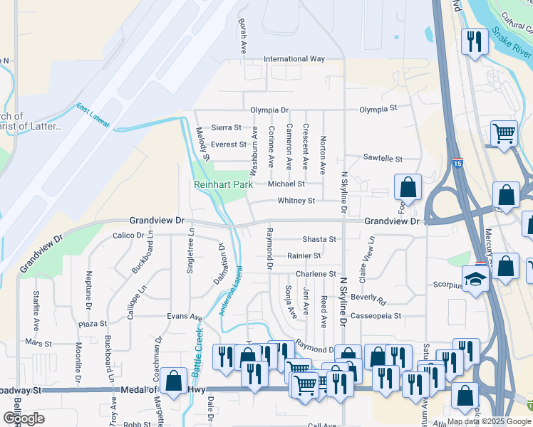 map of restaurants, bars, coffee shops, grocery stores, and more near 1830 Grandview Drive in Idaho Falls