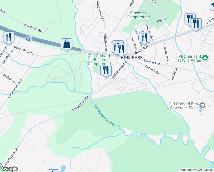 map of restaurants, bars, coffee shops, grocery stores, and more near 13 Old Orchard Road in Old Orchard Beach