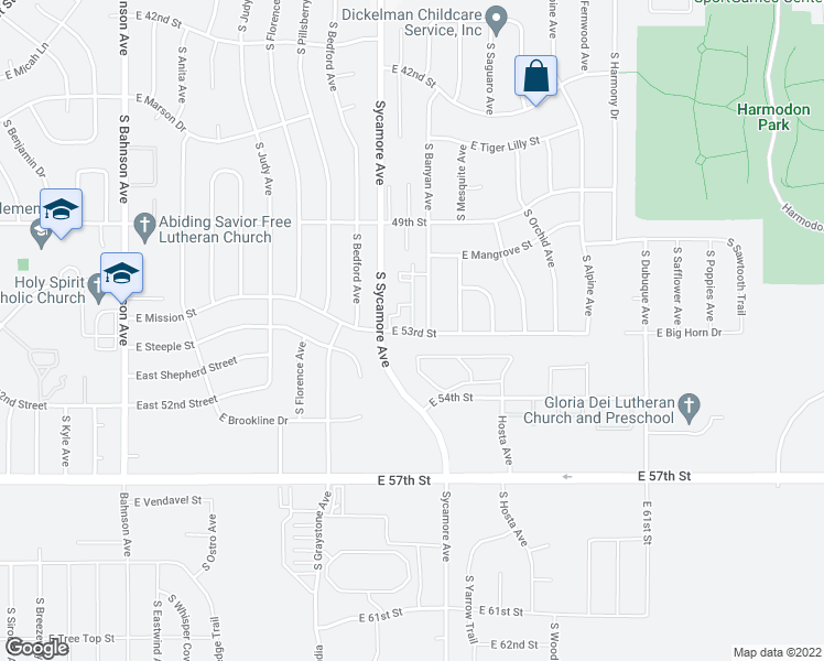 map of restaurants, bars, coffee shops, grocery stores, and more near 4517 East 53rd Street in Sioux Falls