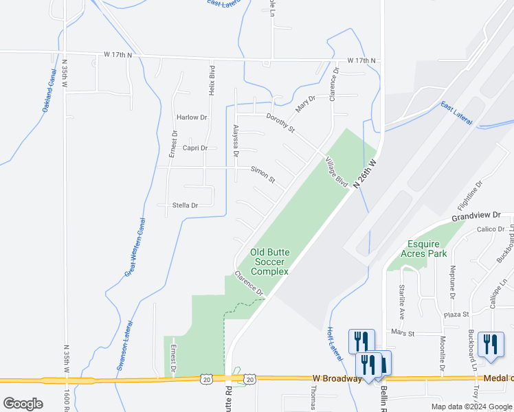 map of restaurants, bars, coffee shops, grocery stores, and more near 3012 Jackie Court in Idaho Falls