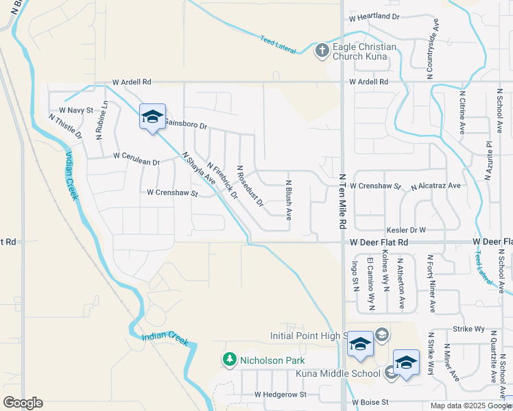 map of restaurants, bars, coffee shops, grocery stores, and more near 1787 North Rosedust Drive in Kuna