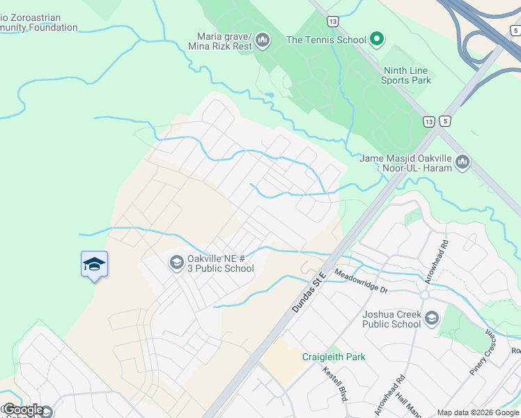 map of restaurants, bars, coffee shops, grocery stores, and more near 3118 Perkins Way in Oakville