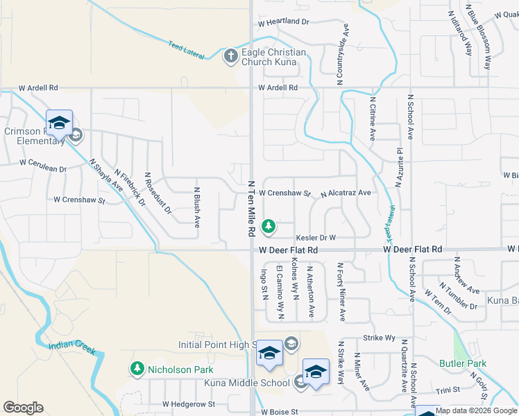 map of restaurants, bars, coffee shops, grocery stores, and more near 1649 North Klemmer Avenue in Kuna