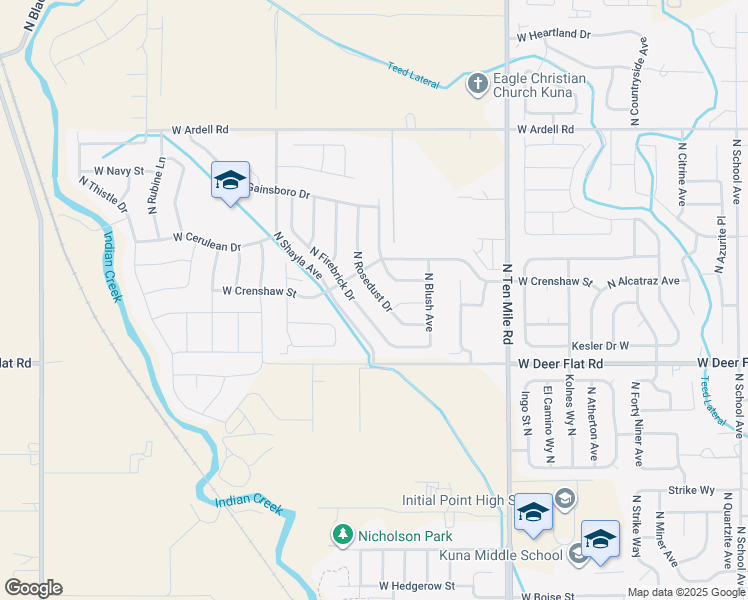 map of restaurants, bars, coffee shops, grocery stores, and more near 1787 North Rosedust Drive in Kuna
