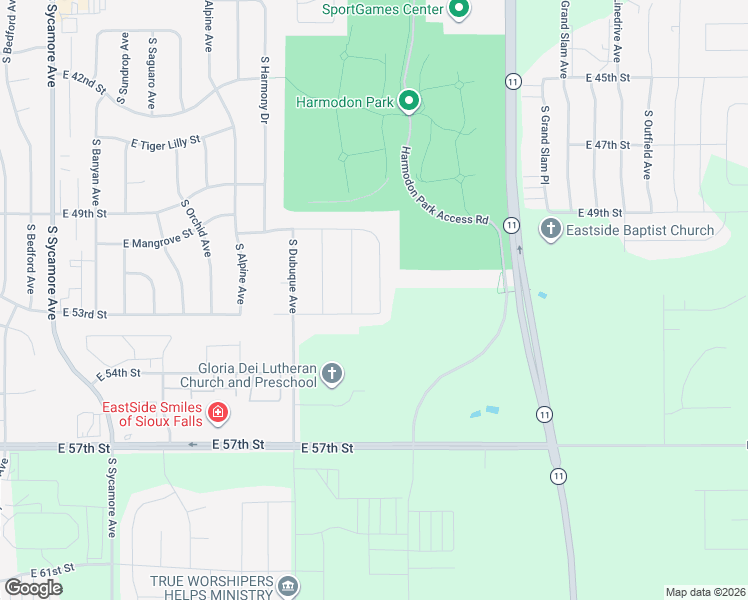 map of restaurants, bars, coffee shops, grocery stores, and more near Harmodon Park Access Road in Sioux Falls