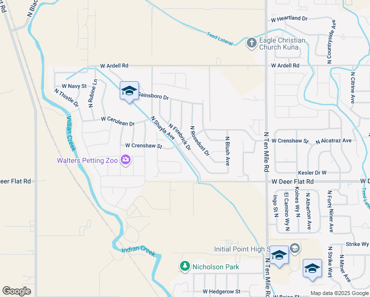 map of restaurants, bars, coffee shops, grocery stores, and more near 1699 North Firebrick Drive in Kuna