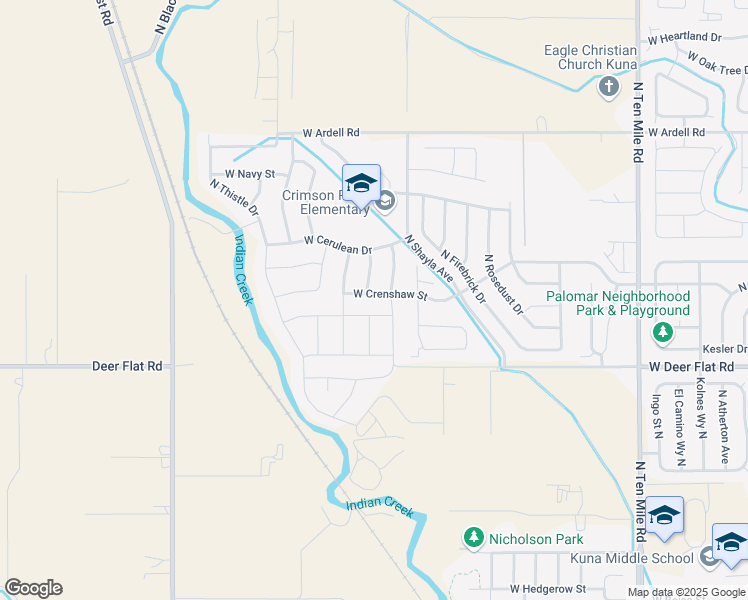 map of restaurants, bars, coffee shops, grocery stores, and more near 2399 West Crenshaw Street in Kuna