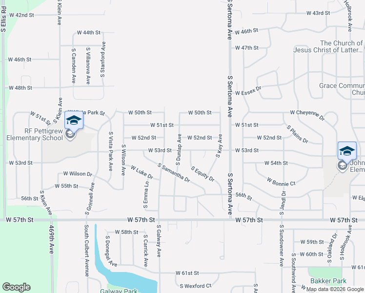 map of restaurants, bars, coffee shops, grocery stores, and more near 4601 South Equity Drive in Sioux Falls