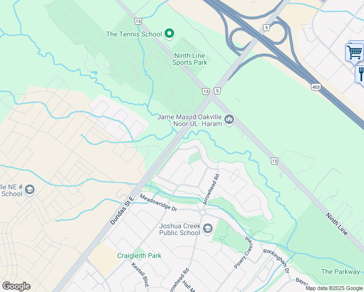 map of restaurants, bars, coffee shops, grocery stores, and more near 2419 Lyndhurst Drive in Oakville