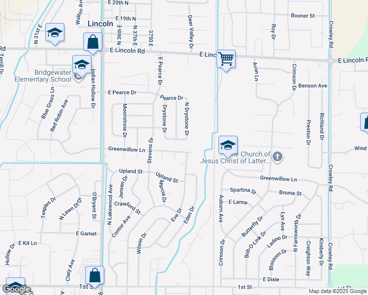map of restaurants, bars, coffee shops, grocery stores, and more near 980 Eve Drive in Idaho Falls