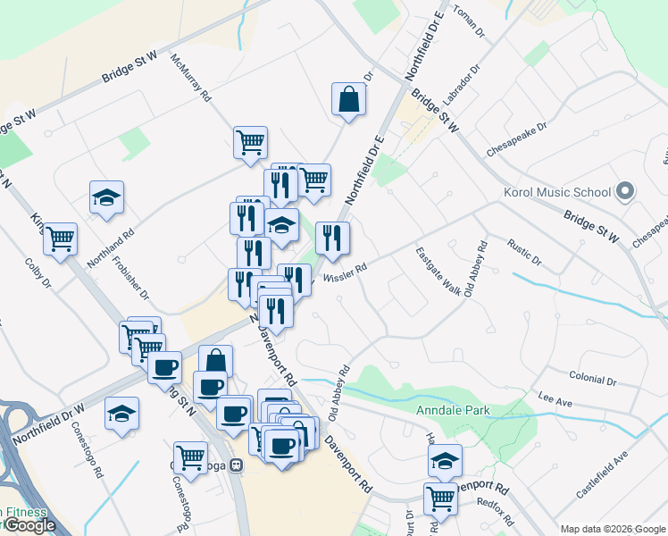map of restaurants, bars, coffee shops, grocery stores, and more near 150 Wissler Road in Waterloo