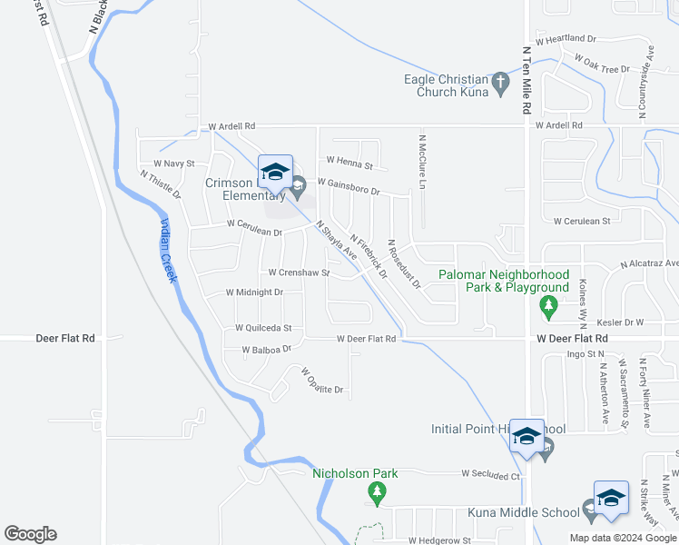 map of restaurants, bars, coffee shops, grocery stores, and more near 2225 West Steely Court in Kuna