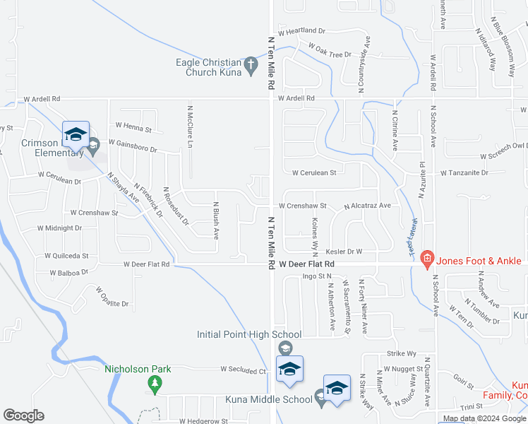 map of restaurants, bars, coffee shops, grocery stores, and more near 1826 N Alizarin Ave in Kuna