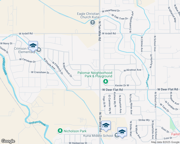 map of restaurants, bars, coffee shops, grocery stores, and more near 1846 North Madderlake Place in Kuna