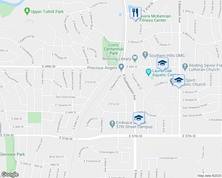 map of restaurants, bars, coffee shops, grocery stores, and more near 4408 South Magnolia Avenue in Sioux Falls