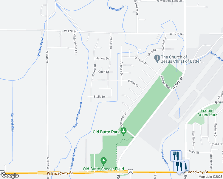 map of restaurants, bars, coffee shops, grocery stores, and more near Sloane Way in Idaho Falls