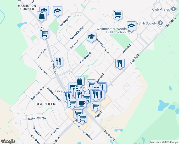 map of restaurants, bars, coffee shops, grocery stores, and more near 49 Porter Drive in Guelph
