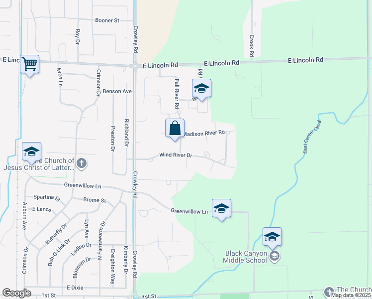 map of restaurants, bars, coffee shops, grocery stores, and more near 1000 Fall River Road in Idaho Falls