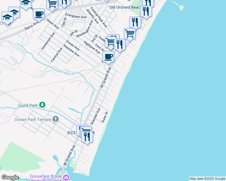 map of restaurants, bars, coffee shops, grocery stores, and more near 8 Odessa Avenue in Old Orchard Beach