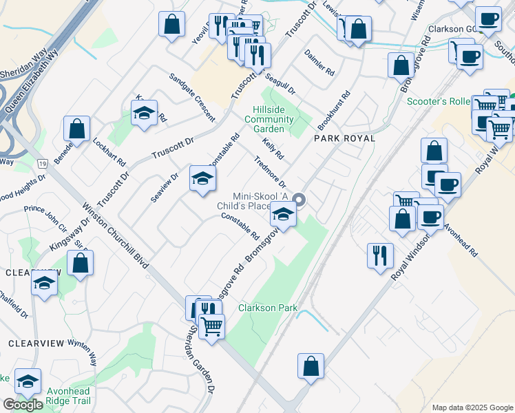 map of restaurants, bars, coffee shops, grocery stores, and more near in Mississauga