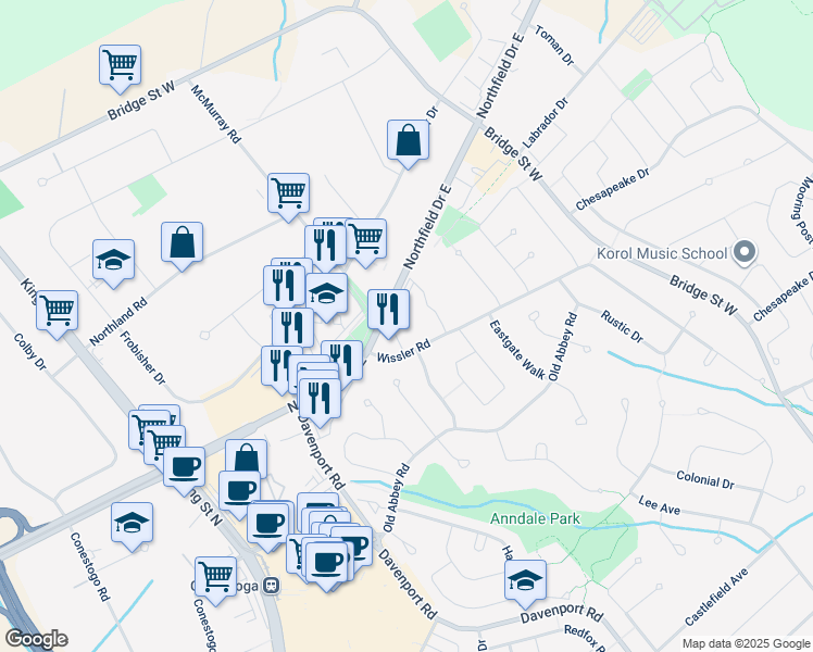 map of restaurants, bars, coffee shops, grocery stores, and more near 162 Wissler Road in Waterloo
