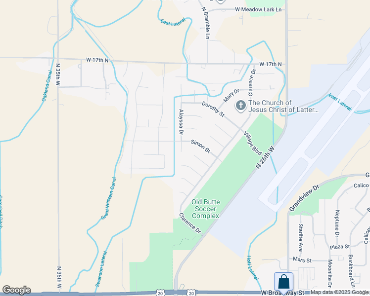 map of restaurants, bars, coffee shops, grocery stores, and more near 1100 Alayssa Drive in Idaho Falls