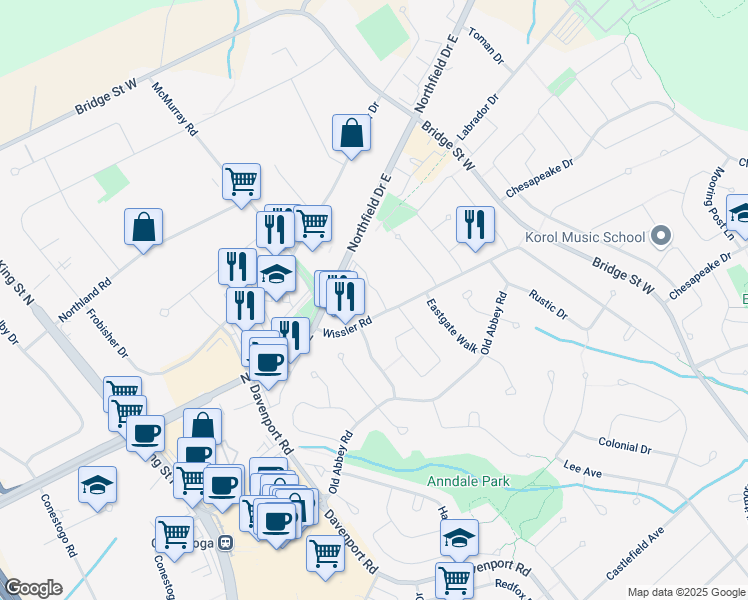 map of restaurants, bars, coffee shops, grocery stores, and more near 170 Wissler Road in Waterloo