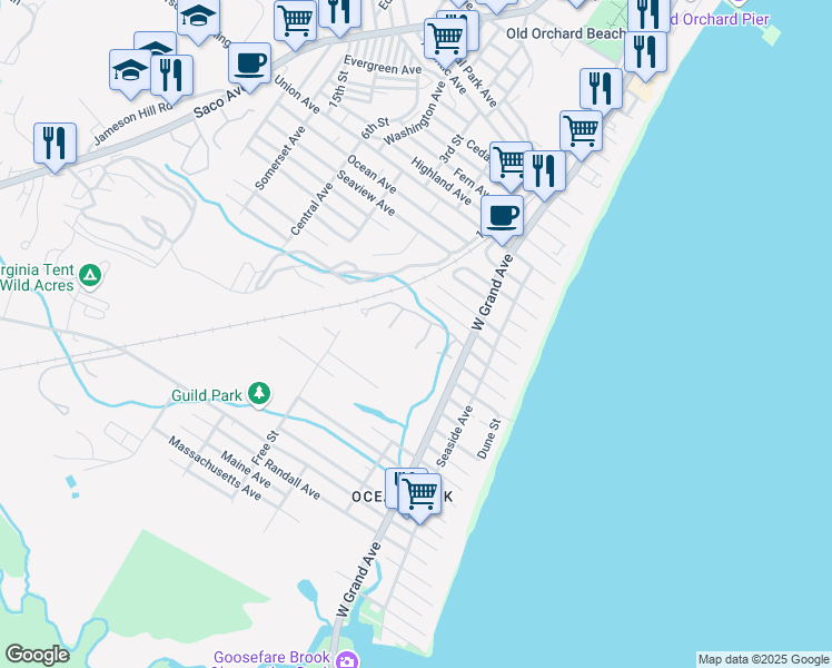 map of restaurants, bars, coffee shops, grocery stores, and more near 146 West Grand Avenue in Old Orchard Beach