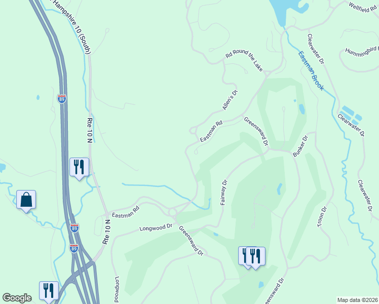 map of restaurants, bars, coffee shops, grocery stores, and more near 27 Eagle Drive in Grantham