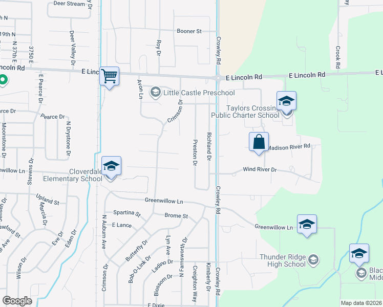 map of restaurants, bars, coffee shops, grocery stores, and more near 1189 Preston Drive in Idaho Falls