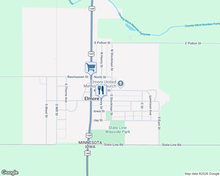 map of restaurants, bars, coffee shops, grocery stores, and more near 203 Mondale Street in Elmore