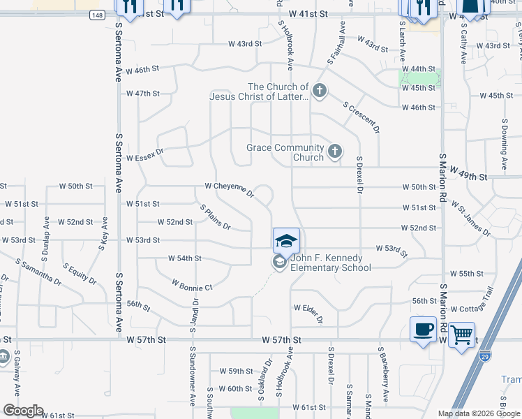 map of restaurants, bars, coffee shops, grocery stores, and more near 4420 West Mesa Pass in Sioux Falls