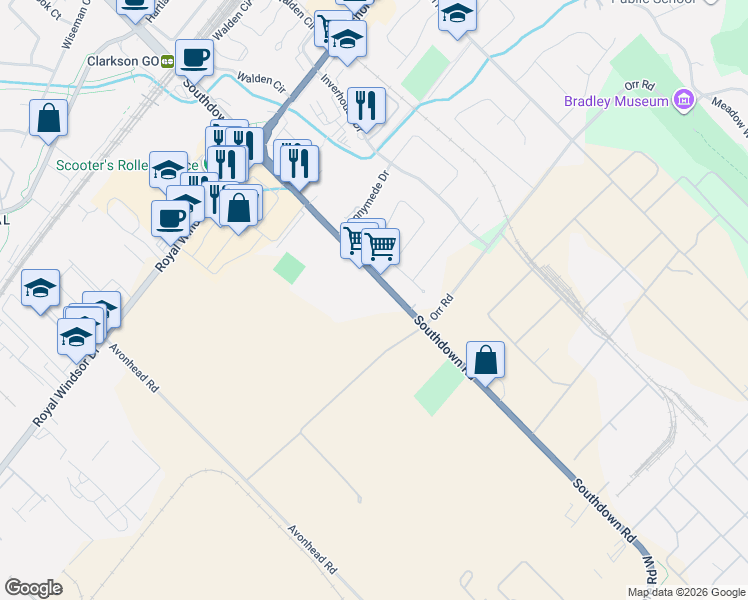 map of restaurants, bars, coffee shops, grocery stores, and more near 770 Southdown Road in Mississauga