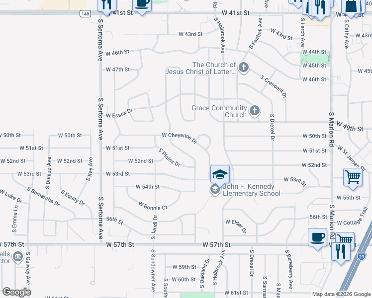 map of restaurants, bars, coffee shops, grocery stores, and more near 4420 West Mesa Pass in Sioux Falls