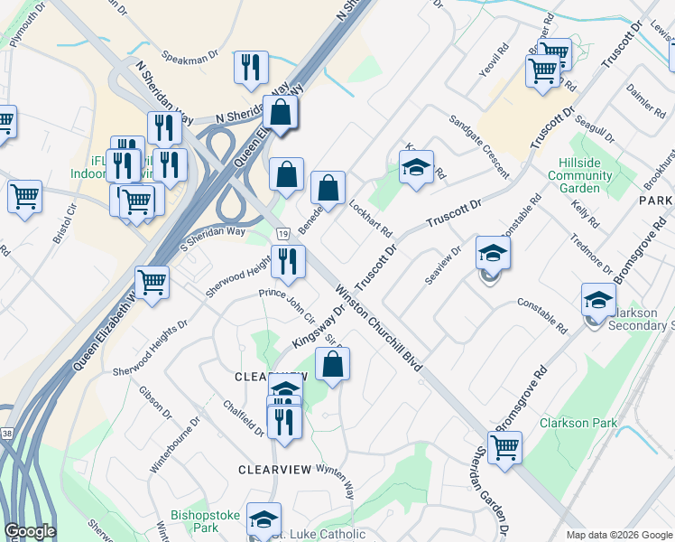 map of restaurants, bars, coffee shops, grocery stores, and more near 1817 Sandgate Crescent in Mississauga
