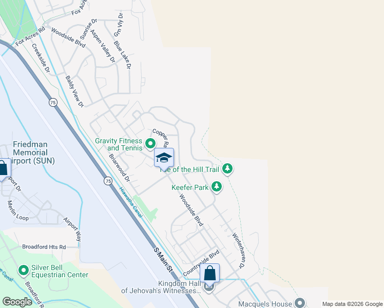map of restaurants, bars, coffee shops, grocery stores, and more near Laurelwood Drive in Hailey