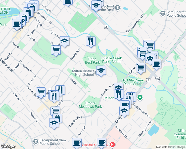 map of restaurants, bars, coffee shops, grocery stores, and more near 378 Williams Avenue in Milton