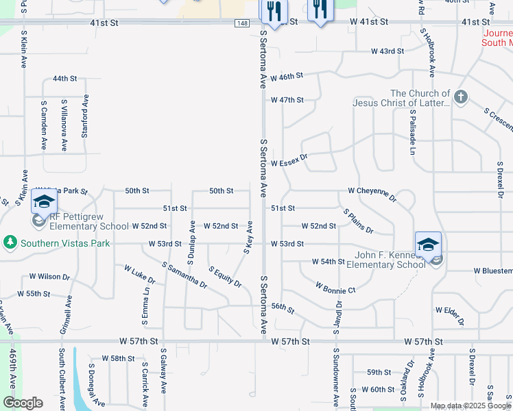 map of restaurants, bars, coffee shops, grocery stores, and more near 4404 South Key Avenue in Sioux Falls