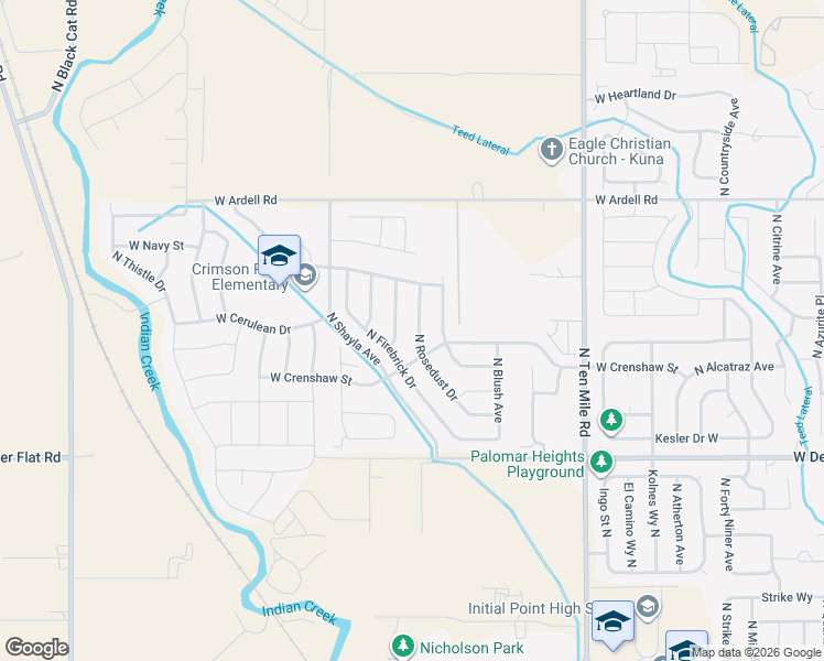 map of restaurants, bars, coffee shops, grocery stores, and more near 1953 North Rosedust Drive in Kuna