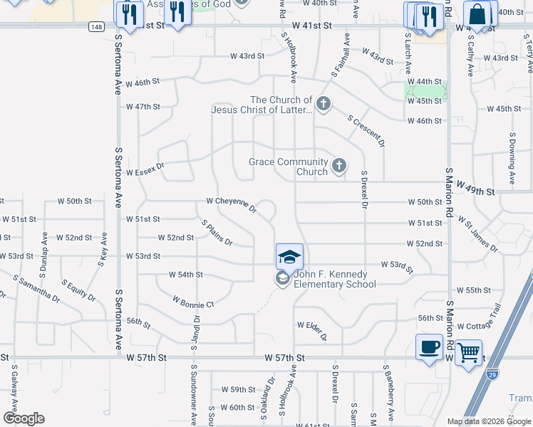 map of restaurants, bars, coffee shops, grocery stores, and more near 4420 West Mesa Pass in Sioux Falls